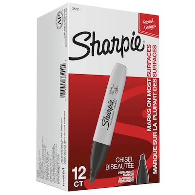Sharpie Tank Permanent Marker, Chisel Tip, Black, 12/Pack (38201)