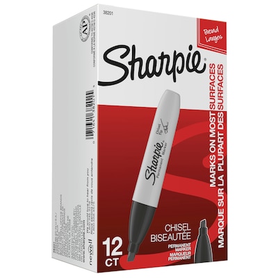 Sharpie Permanent Marker, Chisel Tip, Black, Dozen (38201)