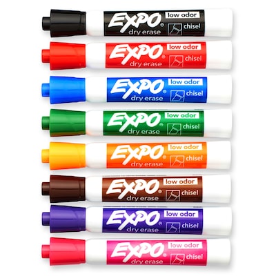 Expo - Pack of 8 Low Odor Chisel Tip Dry Erase Markers, Black