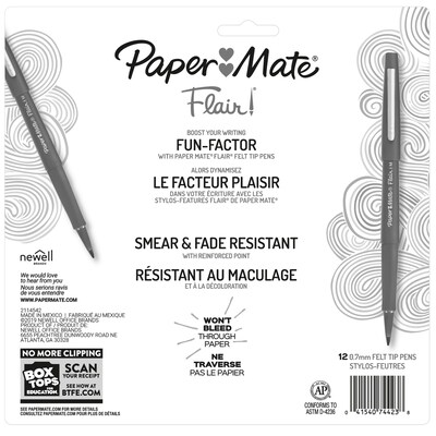 Paper Mate Flair Felt Pens, Medium Point, 0.7mm, Assorted Ink, Dozen (74423)