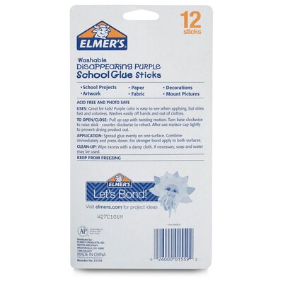 Elmer's Disappearing Washable Glue Sticks, 0.21 oz., 12/Pack (E1559)