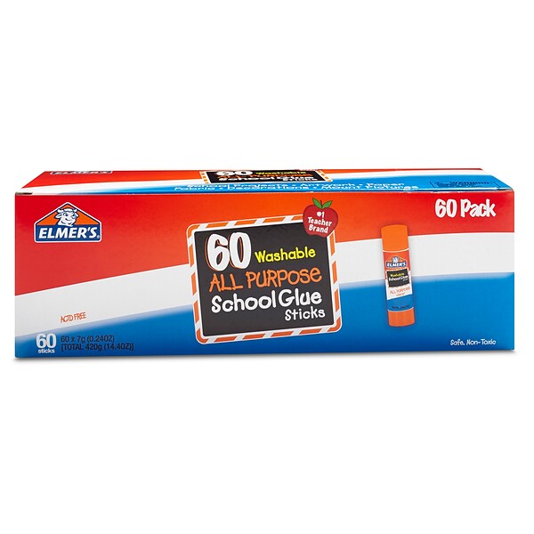 Elmers All Purpose School Glue Sticks, 0.24 oz., 60/Pack (E501)