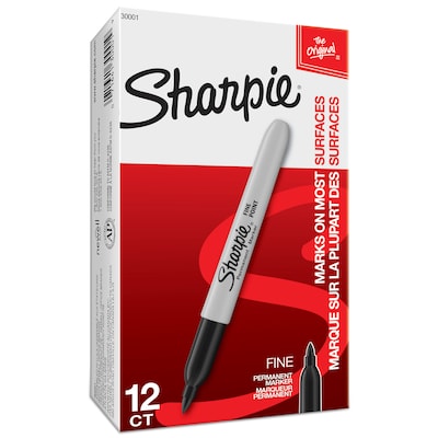 Sharpie Permanent Marker, Fine Tip, Black, 12/Pack (30001)