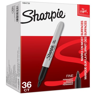 Sharpie Permanent Markers, Fine Tip, Black, 36/Pack (1884739)