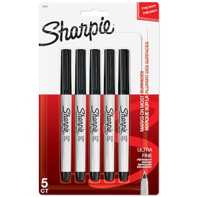 Sharpie Permanent Marker, Fine Point, Black - 5 markers