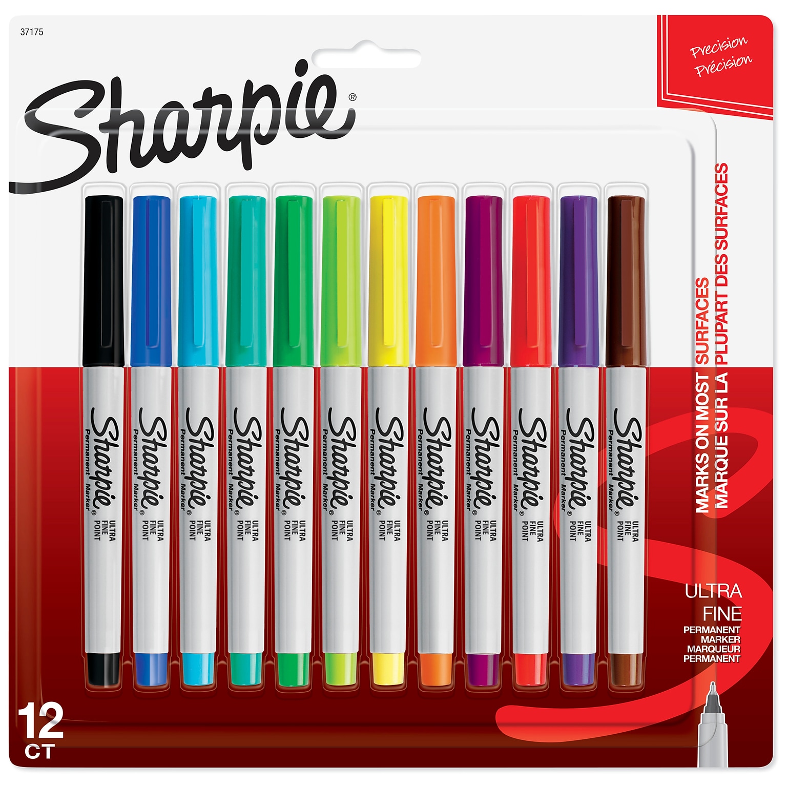 Sharpie Permanent Markers, Ultra Fine Tip, Assorted, 12/Pack (37175)