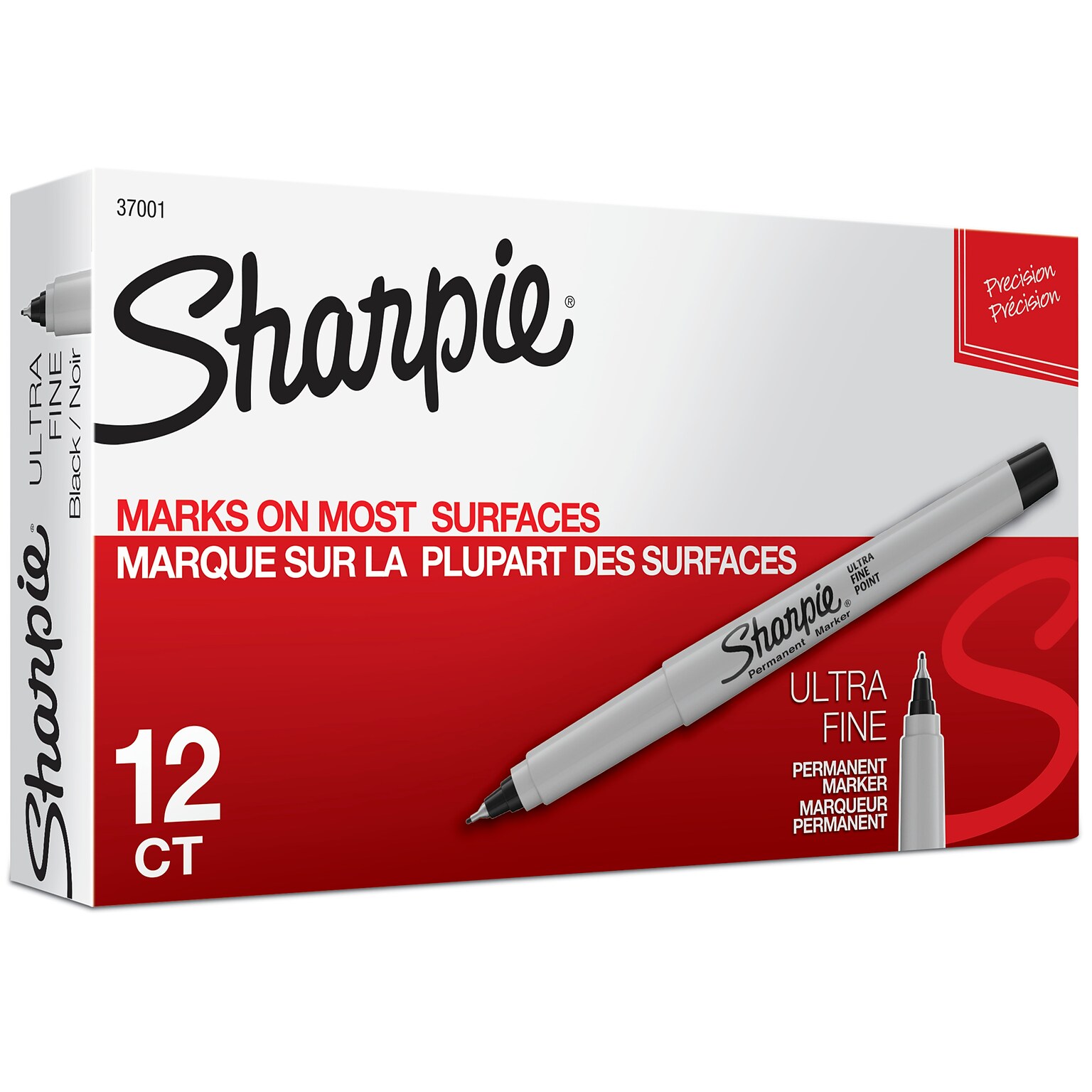 Sharpie Permanent Marker, Ultra Fine Tip, Black, 12/Pack (37001)