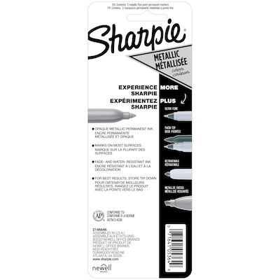 Sharpie Permanent Markers, Fine Tip, Assorted Metallic, 3/Pack (1823815)