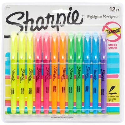 Sharpie Pocket Stick Highlighter, Chisel Tip, Assorted Colors, Dozen (27145)