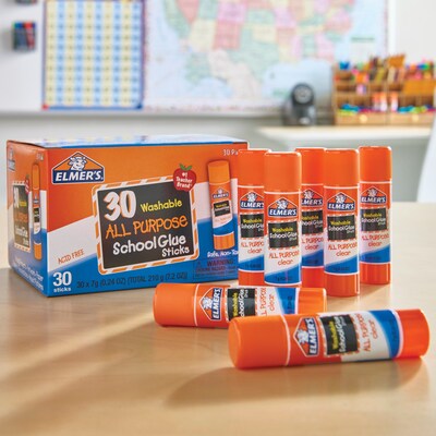 Elmer's School WashableRemovable Glue Sticks, 0.24 oz., White, 30/Pack (E556)