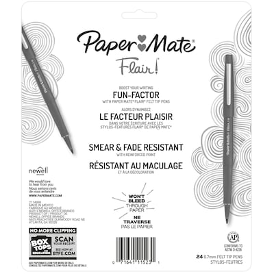 Paper Mate Flair Felt Pens, Medium Point, 0.7mm, Assorted Ink, 24/Pack (1978998)