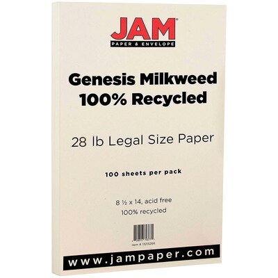 JAM Paper Recycled Legal 28lb Paper, 8.5 x 14, Genesis Husk, 500 Sheets/Ream (13215266B)