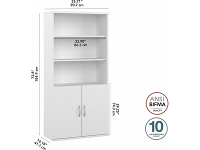 Bush Business Furniture Studio A 73"H 5-Shelf Bookcase with Adjustable Shelves, White Laminated Wood (STA010WH)