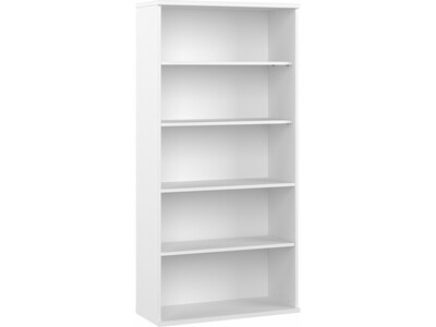 Bush Business Furniture Studio A 73H 5-Shelf Bookcase with Adjustable Shelves, White Laminated Wood