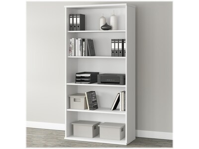 Bush Business Furniture Studio A 73H 5-Shelf Bookcase with Adjustable Shelves, White Laminated Wood