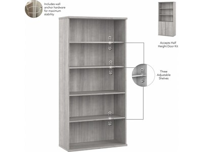 Bush Business Furniture Studio A 73"H 5-Shelf Bookcase with Adjustable Shelves, Platinum Gray Laminated Wood (SDB7236PG-Z)