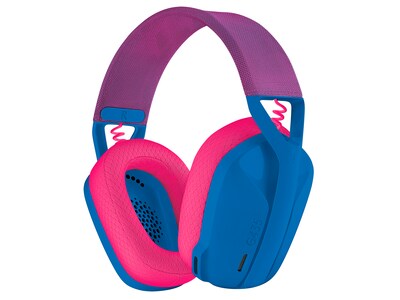 Logitech G435 Noise Canceling Bluetooth Over-the-Ear Gaming Headset, Blue/Raspberry (981-001061)