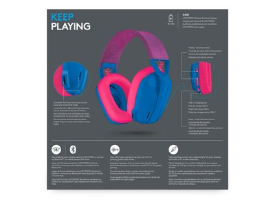 Logitech G435 Noise Canceling Bluetooth Over-the-Ear Gaming Headset, Blue/Raspberry (981-001061)
