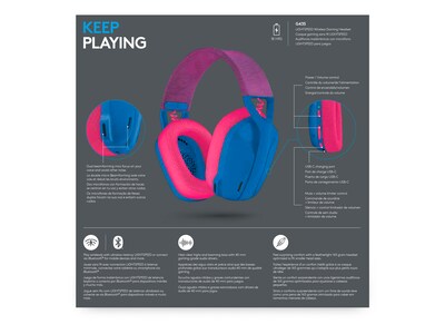 Logitech G435 Noise Canceling Bluetooth Over-the-Ear Gaming Headset, Blue/Raspberry (981-001061)