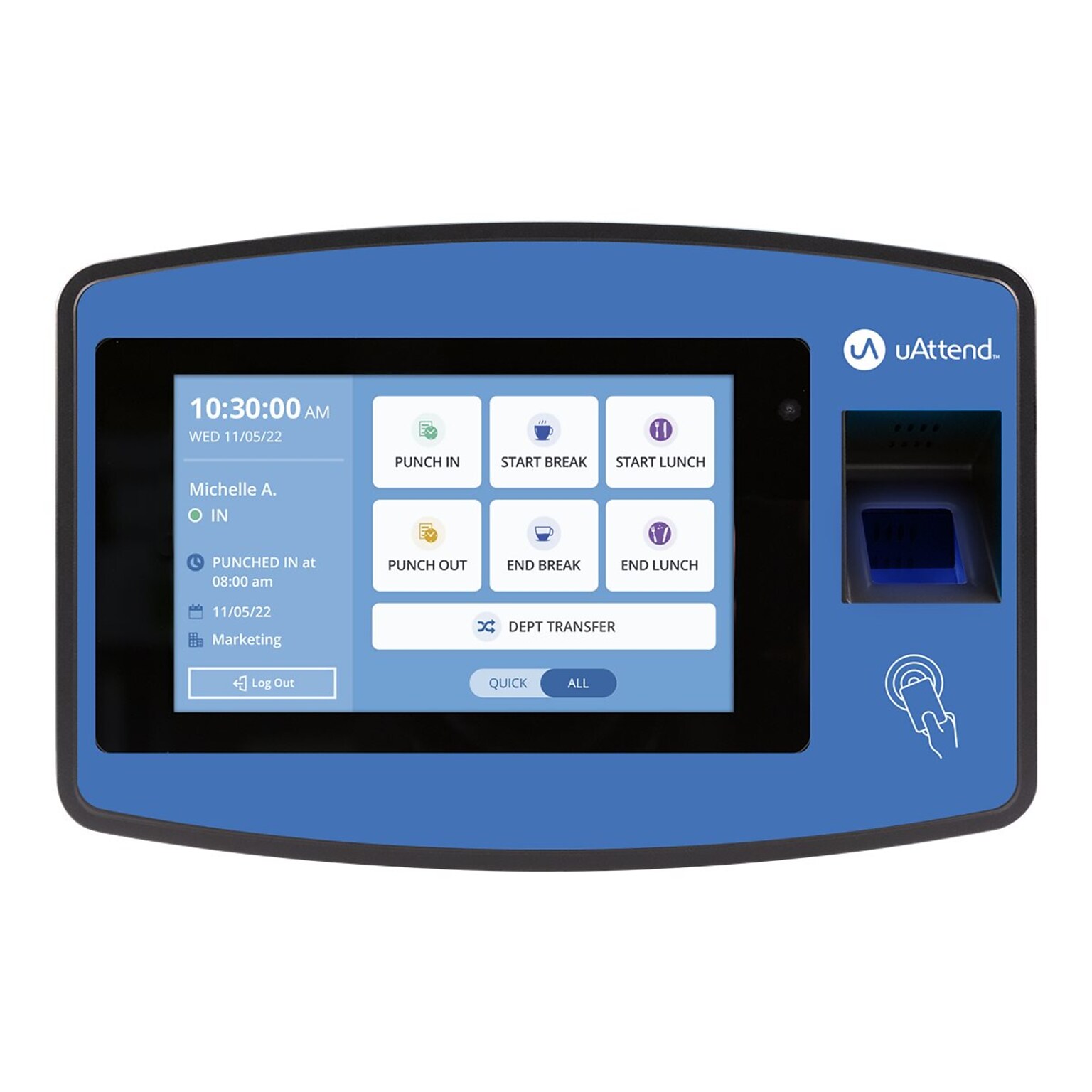 uAttend Biometric Fingerprint Touch Tablet Time Clock System, Blue/Black (NX2500)