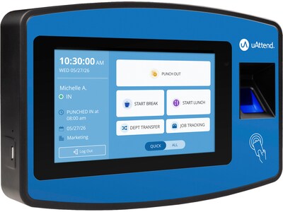 uAttend Biometric Fingerprint Touch Tablet Time Clock System, Blue/Black (NX2500)