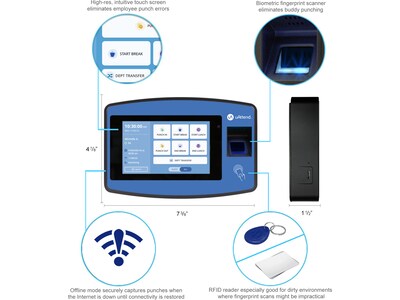 uAttend Biometric Fingerprint Touch Tablet Time Clock System, Blue/Black (NX2500)