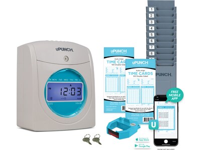 uPunch Auto-Align Digital Time Clock Bundle, White (SB1200)