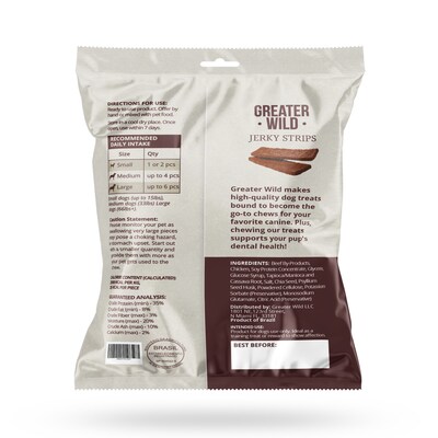 Greater Wild Tender Jerky Strips for Dogs, Beef, 2.3 oz., 8/Pack (TBN203133)