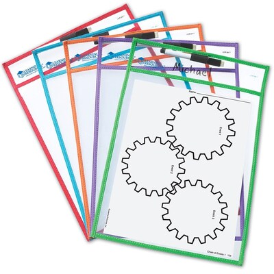 Learning Resources Write and Wipe Pockets Childhood Education Materials, Assorted Colors, 5 Pack  (LER0477)