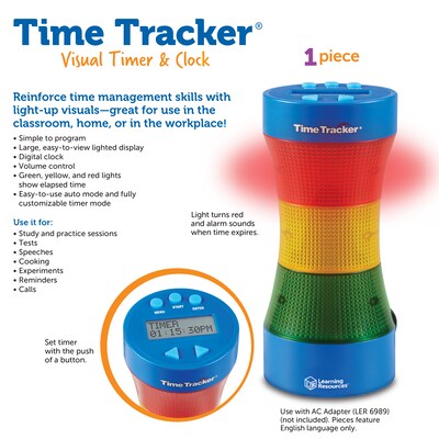 Learning Resources Time Tracker, Visual Timer & Clock, Multicolored (LER6900)