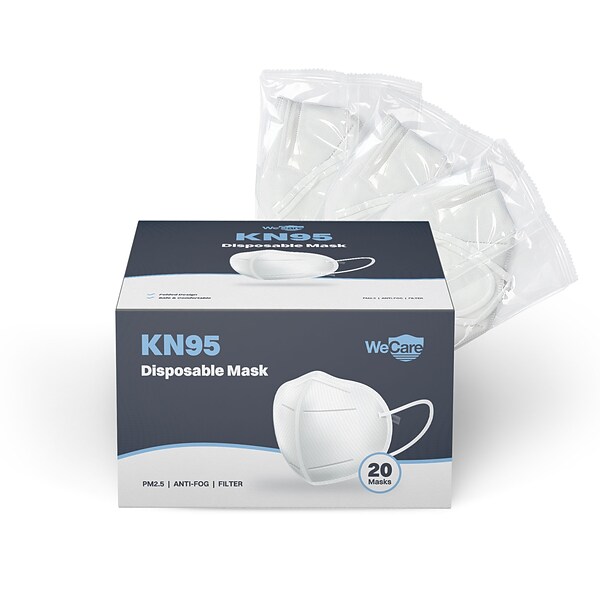 WeCare KN95 Disposable Face Mask, Adult, White, 20/Pack (WMN100002)