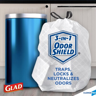 CloroxPro Glad ForceFlex 13 Gallon Tall Kitchen Drawstring Trash Bags, White, 100/Box (78374)