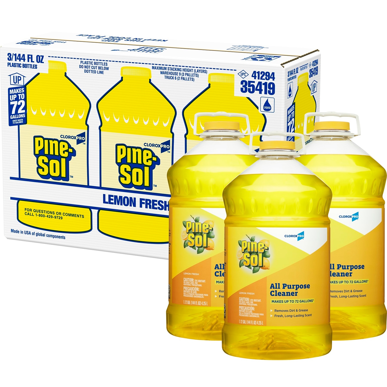 CloroxPro™ Pine-Sol® All Purpose Cleaner, Lemon Fresh,144 Ounces Each (Pack of 3) (35419) (Package may vary)