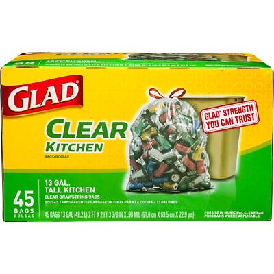 Glad® Tall Kitchen Drawstring Recycling Bags - 13 Gallon Clear Trash Bag - 45 Count (78543)
