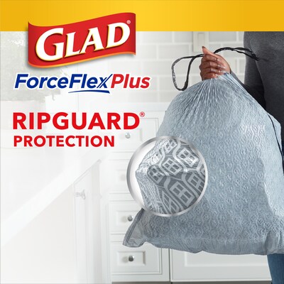 Glad ForceFlexPlus Tall Kitchen Drawstring Trash Bags, 13 Gal., Fresh Clean with Febreze Freshness, 68/Box (78535)