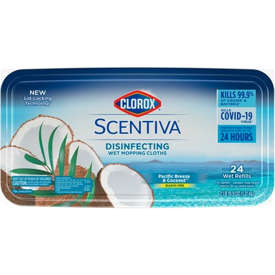 Clorox® Scentiva® Disinfecting Wet Mopping Cloths, Pacific Breeze and Coconut, 24 Wet Refills (32034)