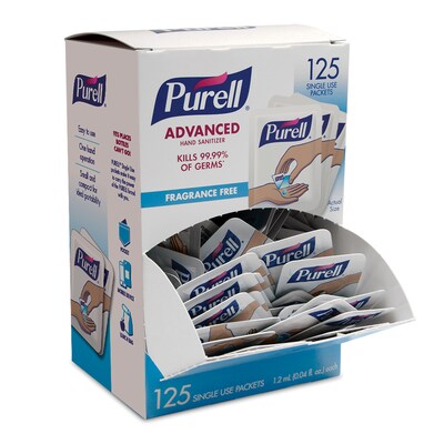 PURELL SINGLES Advanced Hand Sanitizer Single-Use Packets, 125/Box (9630-12-125CTNS)