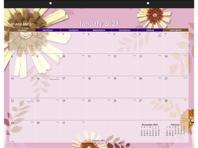2023 AT-A-GLANCE Paper Flowers 21.75 x 17 Monthly Desk Pad Calendar, Pink/Brown (5035-23)