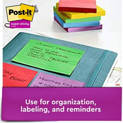 Post-it Super Sticky Notes, 4" x 4", Playful Primaries Collection, Lined, 90 Sheets/Pad, 6 Pads/Pack (675-6SSAN)