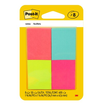 Post-it® Notes, 1 3/8x 1 7/8, Poptimistic Collection, 50 Sheets/Pad, 8 Pads/Pack (653-8AF)