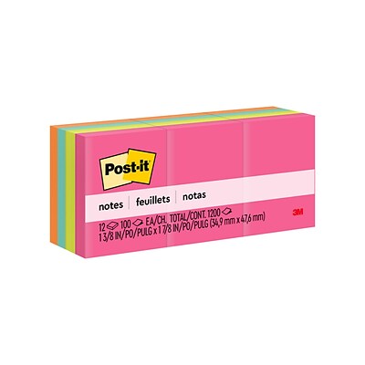 Post-it® Notes, 1 3/8x 1 7/8, Poptimistic Collection, 100 Sheets/Pad, 12 Pads/Pack (653AN)