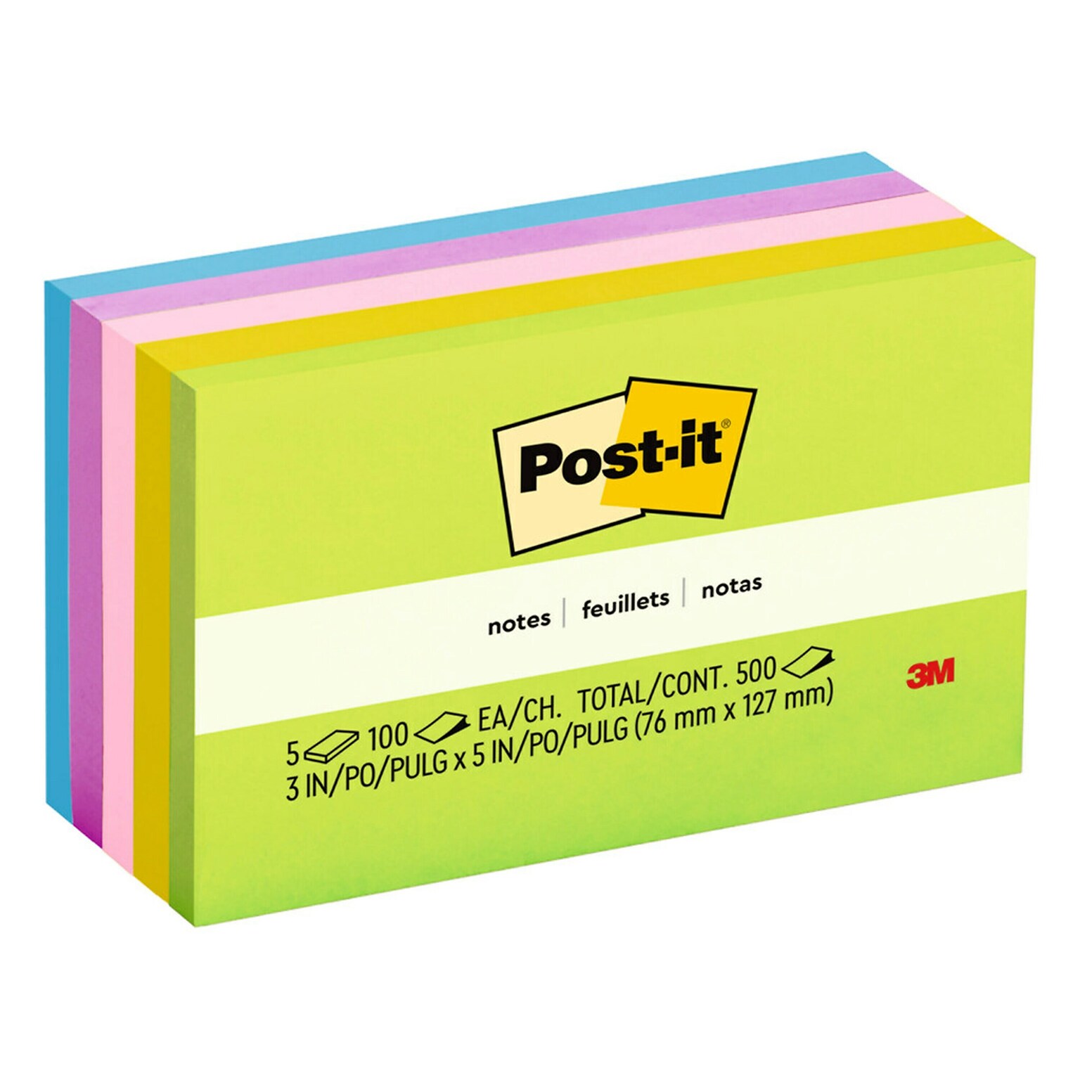 Post-it Notes, 3 x 5, Floral Fantasy Collection, 100 Sheets/Pad, 5 Pads/Pack (655-5UC)