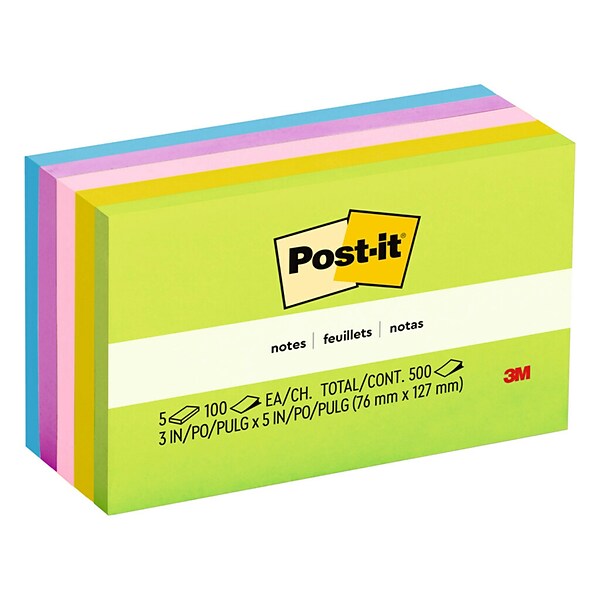 Post-it® Notes, 3 x 5, Floral Fantasy Collection, 100 Sheets/Pad, 5 Pads/Pack (655-5UC)