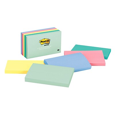 Post-it® Notes, 3 x 5, Beachside Café Collection, 100 Sheets/Pad, 5 Pads/Pack (655-AST)