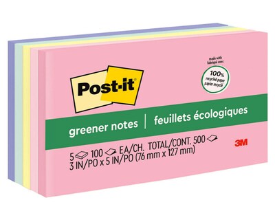 Post-it® Greener Notes, 3 x 5, Sweet Sprinkles Collection, 100 Sheets/Pad, 5 Pads/Pack (655-RP-A)