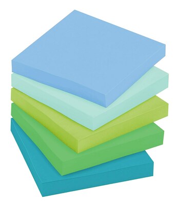 Post-it® Recycled Super Sticky Notes, 3" x 3", Oasis Collection, 90 Sheets/Pad, 12 Pads/Pack (654-12SST)