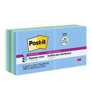 Post-it® Super Sticky Pop-up Dispenser Notes, 3 x 3, Oasis Collection, 90 Sheets/Pad, 10 Pads/Pack