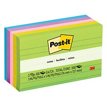 Post-it® Notes, 3 x 5, Floral Fantasy Collection, Lined, 100 Sheets/Pad, 5 Pads/Pack (635-5AU)