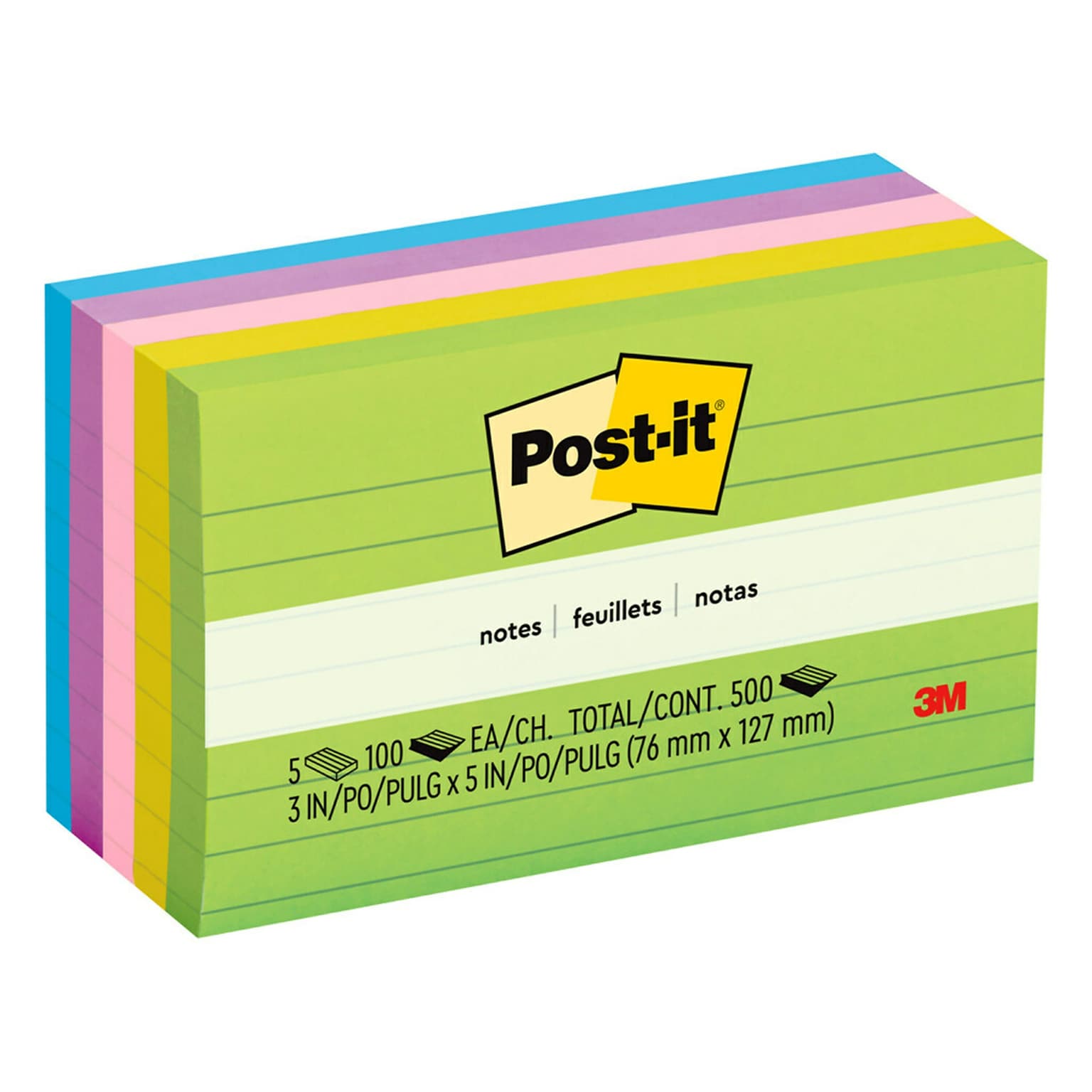 Post-it Notes, 3 x 5, Floral Fantasy Collection, Lined, 100 Sheets/Pad, 5 Pads/Pack (635-5AU)
