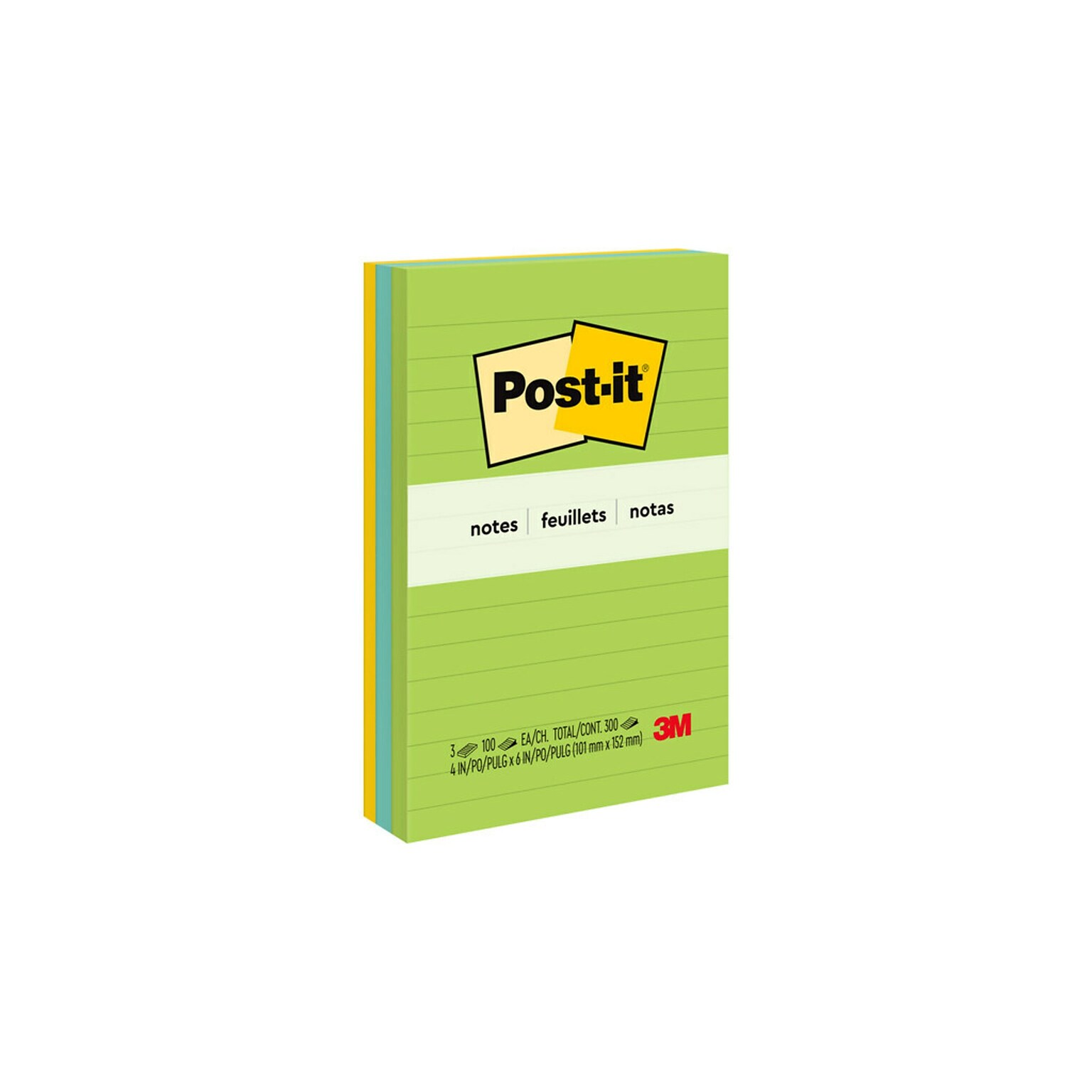 Post-it® Notes, 4 x 6, Floral Fantasy Collection, Lined, 100 Sheets/Pad, 3 Pads/Pack (660-3AU)